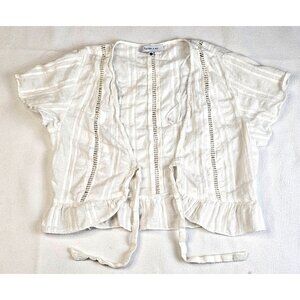 Harper & Me Womens Open Front Wrap Top White Striped Ruffle Hem